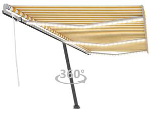 Tenda da Sole Retrattile Manuale LED 600x350 cm Gialla e Bianca