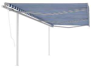 Tenda da Sole Retrattile Automatica con Pali 6x3 m Blu e Bianca