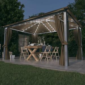 Gazebo con Tende e Luci LED 400x300 cm Grigio Talpa Alluminio