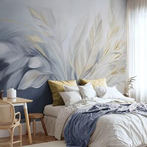 Carta da parati Piume dalla trama particolare con dettagli gialli, su uno sfondo tenue di azzurro e bianco, Carta da parati Buffer, w09826 : Uwalls.it