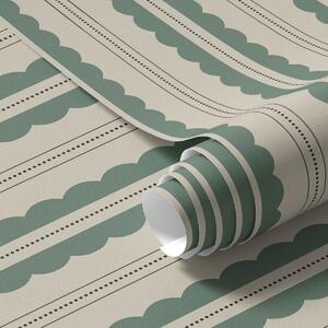 Carta da parati Strisce ondulate verdi con linee tratteggiate, Parati geometrica classici, Parati geometrica a righe classici, a01185 : Uwalls.it