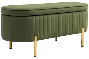 HOMCOM Panca Contenitore Ovale da 72L con Coperchio Sollevabile, in Tessuto Effetto Velluto e Legno, 108x44x43.5 cm, Verde | Aosom Italy