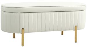 HOMCOM Panca Contenitore Ovale da 72L con Coperchio Sollevabile, in Tessuto Vellutato e Legno, 108x44x43.5 cm, Crema | Aosom Italy