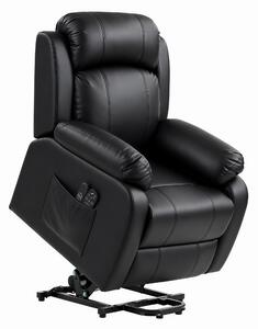 HOMCOM Poltrona Alzapersona Reclinabile con Massaggio e Riscaldamento, Poltrona Relax con Poggiatesta Regolabile e USB, in PU, Nero | Aosom Italy