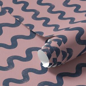 Carta da parati Motivo ondulato blu scuro su sfondo rosa, Parati astratta classici, a01187 : Uwalls.it