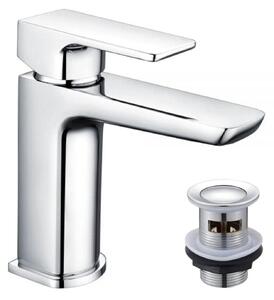 Rubinetto monocomando per lavabo con sistema di scarico a tappo a click in cromo