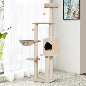 Costway Albero attività multilivello per gatti con tiragraffi ricoperti in sisal, Torre di arrampicata per gatti Beige