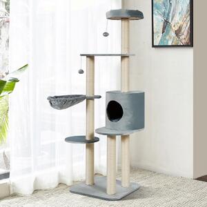 Costway Albero attività multilivello per gatti con tiragraffi ricoperti in sisal, Torre di arrampicata per gatti Grigio
