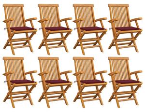 Sedie da Giardino con Cuscini Rosso Vino 8 pz Massello di Teak