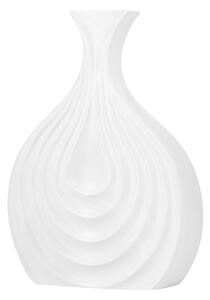 Vaso da Tavolo Decorativo Porcellana Bianca Superficie Intagliata Forma Irregolare 25 cm Beliani