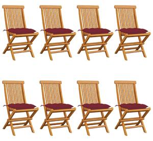 Sedie da Giardino con Cuscini Rosso Vino 8 pz Massello di Teak