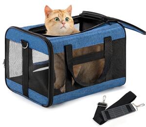 Elzusha - Borsa da trasporto pieghevole per gatti e piccoli cani - Omologata per l'uso in aereo - Blu - Taglia M