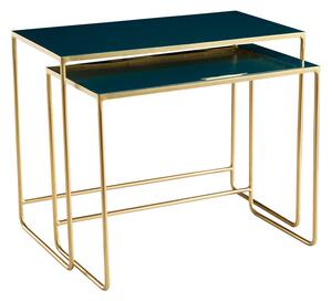 Tavolini da salotto estraibili blu petrolio e oro (set di 2) WESS