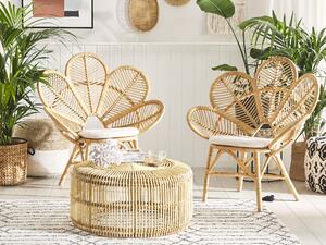 Set di 2 sedie pavone cuscino in cotone rattan beige giardino all'aperto per interni boho Beliani