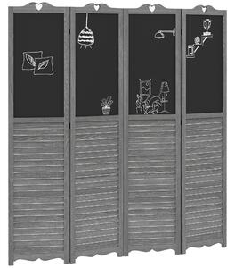 HOMCOM Separè Pieghevole in 4 Pannelli in Legno con Lavagne 162x172 cm Grigio | Aosom Italy