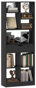 Libreria Moderna 60x26x158 cm con Cassetto Centrale e Kit Antiribaltamento in Legno Nero