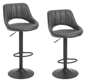 HOMCOM Set di 2 sgabelli alti da Bar con Altezza Regolabile e Poggiapiedi, in Similpelle e Metallo, 44x49x90-110cm Grigio | Aosom Italy