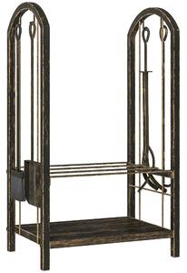 Outsunny Portalegna per interni a 2 Livelli, con 4 Attrezzi per Camino e Ganci, 43x30x74 cm, Marrone | Aosom Italy