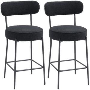 HOMCOM Set di 2 sgabelli da bar in tessuto bouclé, con schienale curvo, poggiapiedi, 49x52x95cm, Nero | Aosom Italy