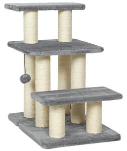 PawHut Scaletta per Cani e Gatti con 3 Scalini in Peluche e Pali Tiragraffi in Sisal, Capacità 10 kg, Grigio | Aosom Italy