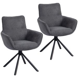 HOMCOM Set di 2 Sedie Moderno girevole da Pranzo con imbottitura Morbide e braccioli, design ergonomico e gambe in metallo, Grigio Scuro| Aosom Italy
