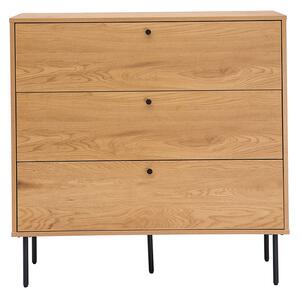 Comò finitura legno chiaro rovere e base metallo nero 3 cassetti L100 cm PERNELLE