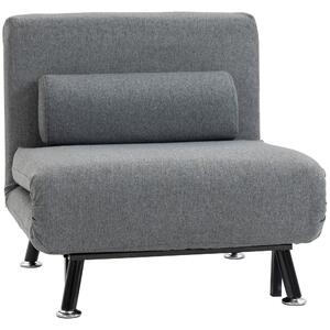 HOMCOM Poltrona Letto con Schienale Regolabile in 5 Posizioni, Tessuto Effetto Lino e Acciaio, 75x70x75 cm, Grigio | Aosom Italy