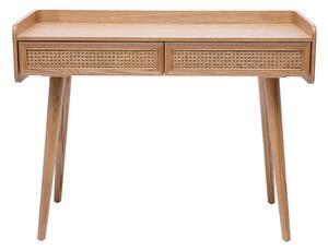 Ufficio design con 2 cassetti in legno chiaro e intreccio di midollino L105 cm ELSY