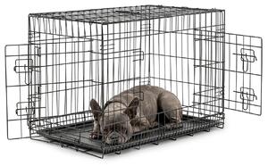 Gabbia da trasporto per animali lionto, gabbia pieghevole in metallo con parete divisoria, base in plastica e chiusura di sicurezza, 76x49x56 cm