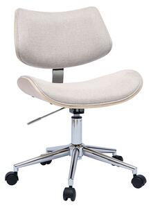 Sedia da ufficio girevole design in tessuto effetto velluto beige, legno chiaro di rovere e metallo MALMO