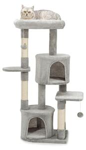 Tiragraffi per gatti lionto 115 cm, albero di arrampicata stabile con 3 livelli, 2 grotte e 4 paletti in sisal, incl. supporto da parete, grigio chiaro