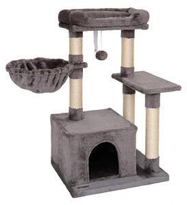 Tiragraffi compatto lionto 85 cm, albero per gatti salvaspazio con palla da gioco, tronco in sisal e superficie tiragraffi, grigio scuro