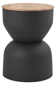 Tavolino rotondo design con vano portaoggetti in metallo grigio antracite e legno di mango massiccio D30 cm YOYO