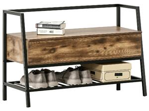 HOMCOM scarpiera salvaspazio in Stile Industriale con Vano, Panca in Legno e Metallo, Marrone Rustico, 90x37x60cm| Aosom Italy