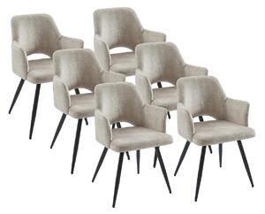 Sedia con braccioli in Tessuto e Metallo Nero Beige - Lotto di 6 - KADIJA