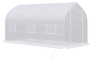 Serra a Tunnel Anti-UV 4x2x2 m con 6 Finestre a Rete e Ingresso Arrotolabile in Metallo e PE Bianco