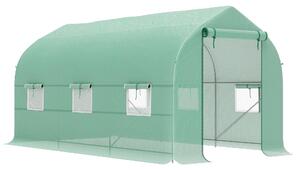 Serra a Tunnel Anti-UV 4x2x2 m con 6 Finestre a Rete e Ingresso Arrotolabile in Metallo e PE Verde