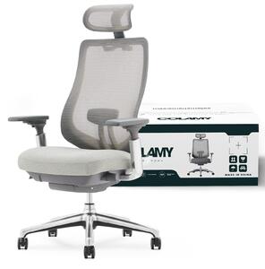 COLAMY ATLAS Sedia da ufficio ergonomica in rete – Poltrona direzionale con poggiatesta, braccioli 4D, sedile scorrevole e blocco dell'inclinazione, grigia