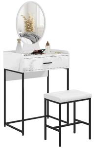 HOMCOM Set Tavolino Toeletta con Specchio da Trucco, Cassetto e Sgabello Imbottito, Bianco | Aosom Italy