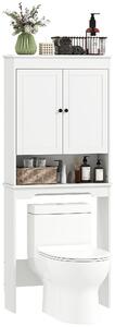 HOMCOM Mobile sopra WC con 3 Mensole Chiuse e Ripiano Aperto, in Legno, 65x22x161 cm, Bianco | Aosom Italy