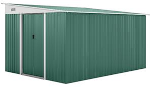 Outsunny Casetta da Giardino con Porta Scorrevole e Tetto inclinato, Capanno Attrezzi in Acciaio, 345x280.5x169-201cm, Verde | Aosom Italy