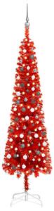 Set Albero di Natale Sottile con Luci LED e Palline Rosso 240cm