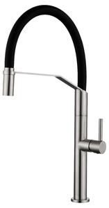 IMEX Rubinetto Cucina Miscelatore Monocomando con Bocca Flessibile colore Acciaio/Nero Opaco - GCE023/AC Deva