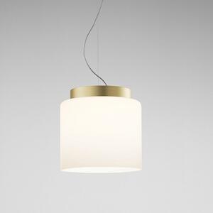 Prandina segesta lampada a sospensione in vetro soffiato in due finiture, finiture ottone heritage e vetro opalino bianco, dimensione diametro cm 36 - h cm 35