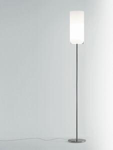 Prandina cpl lampada da terra in metallo e vetro soffiato in due versioni, colore opalino bianco, struttura nichel spazzolato, finiture diffusore vetro soffiato, dimensione cpl f1