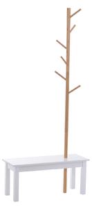 Panca Con Appendiabiti In Bambù Bianco E Legno 80x30x180 Cm