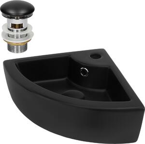 Lavabo LuxeBath Lavabo da appoggio Square, 46x33x13 cm, nero, in Vetroceramica, incl. set di scarico con troppopieno