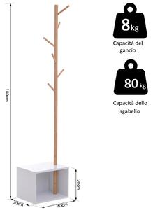 Appendiabiti Scarpiera Con 6 Ganci In Bambù Bianco 40x30x180 Cm