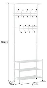 Appendiabiti Panchina Per Ingresso Con Scarpiera In Acciaio Bianco 67x30x185 Cm