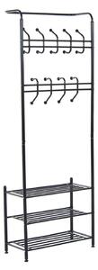 Appendiabiti Panchina Per Ingresso Con Scarpiera In Acciaio Nero 67x30x185 Cm